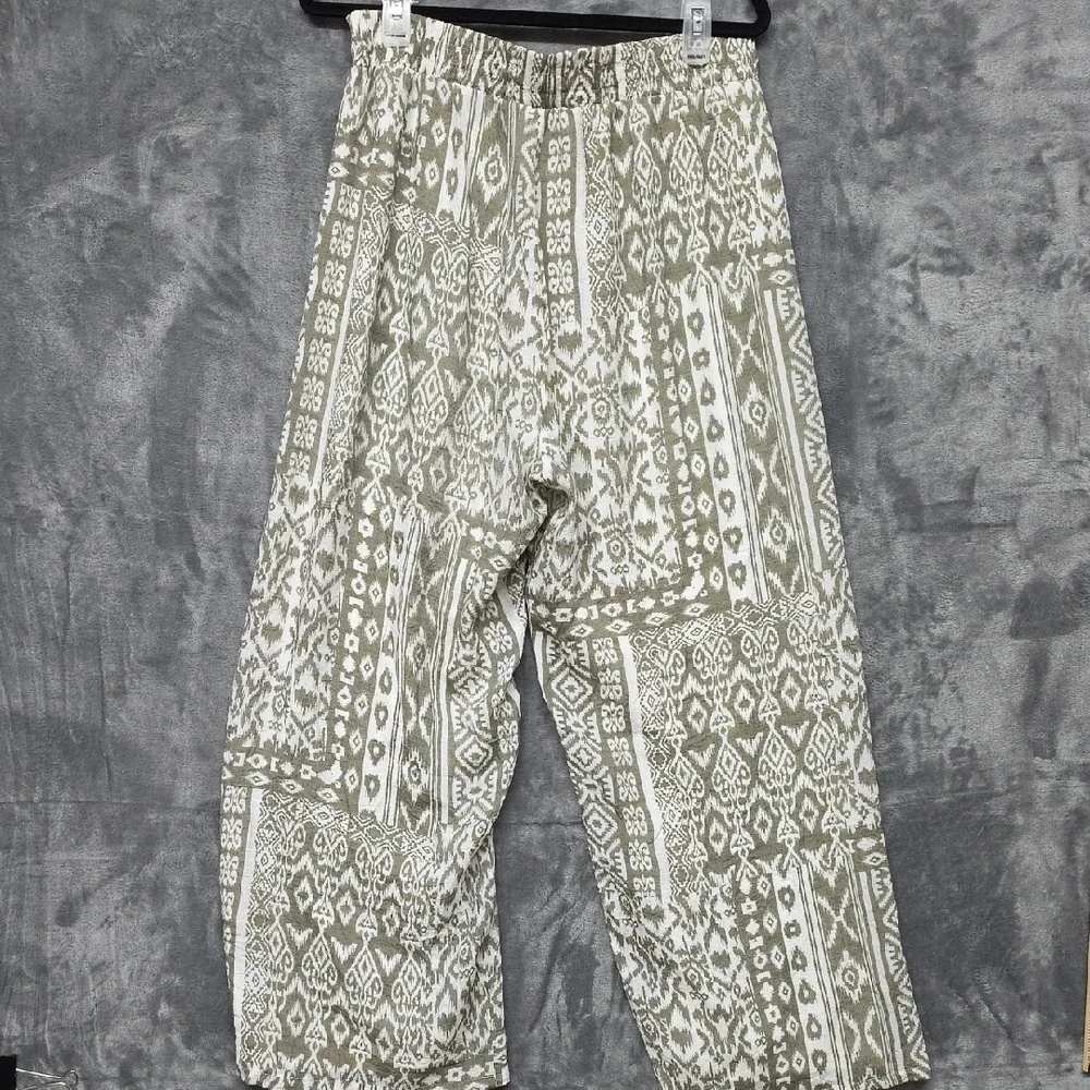Mlle Gabrielle Olive Green and White Wide Leg Palazzo Pants sz XL